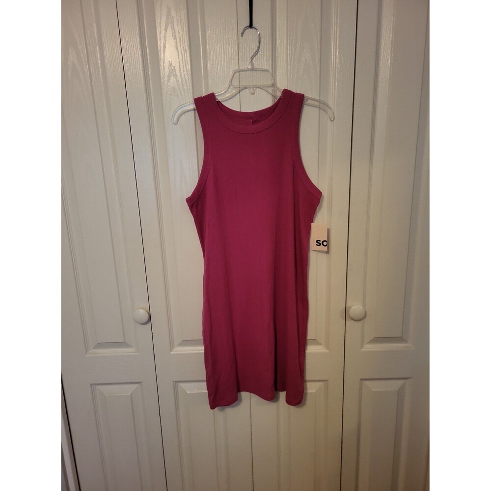 SO Women's Ribbed Tank Dress - Pink